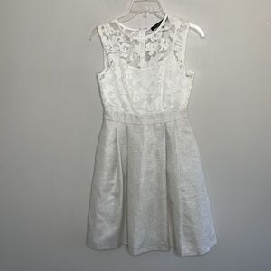 CYNTHIA STEFFE Womens Sleeveless Embroidered Sheer Dress Sz 2 White Metallic